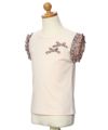 子供服 女の子 綿100％花柄リボンつき袖プリーツデザインTシャツ ピンク(02) トルソー斜め