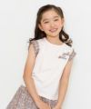 子供服 女の子 綿100％花柄リボンつき袖プリーツデザインTシャツ ピンク(02) モデル画像アップ