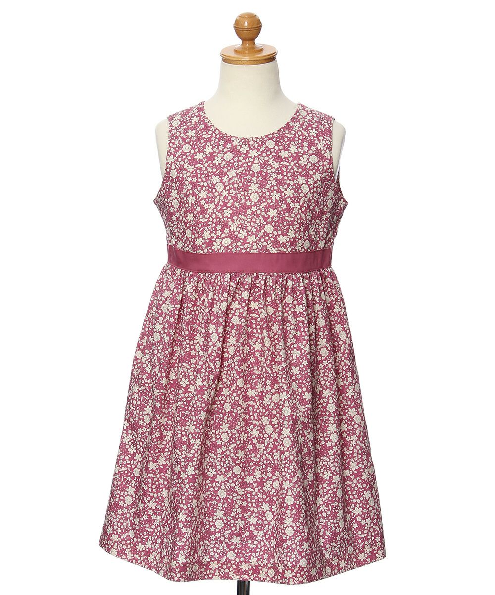 ベビー服 女の子 日本製綿100％花柄ギャザーワンピース ピンク(02) トルソー正面