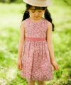 ベビー服 女の子 日本製綿100％花柄ギャザーワンピース ピンク(02) モデル画像全身
