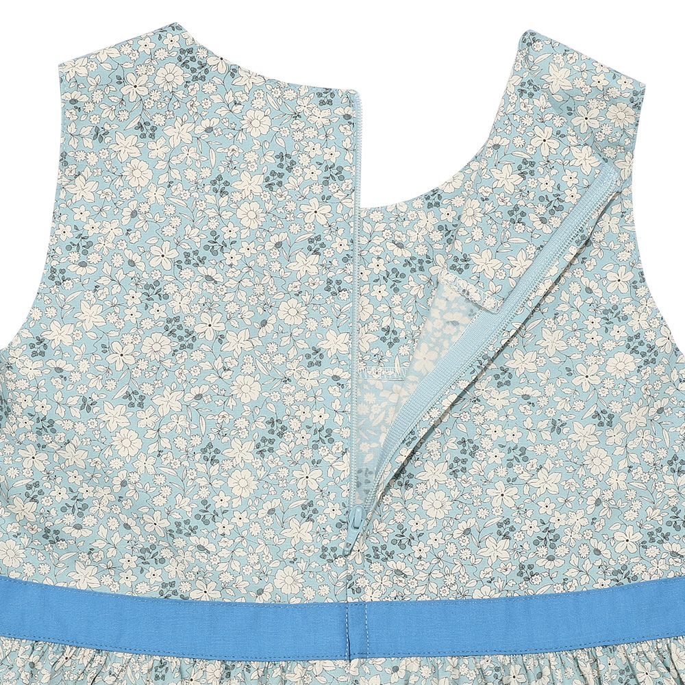 ベビー服 女の子 日本製綿100％花柄ギャザーワンピース ブルー(61) デザインポイント2