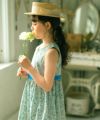 ベビー服 女の子 日本製綿100％花柄ギャザーワンピース ブルー(61) モデル画像1