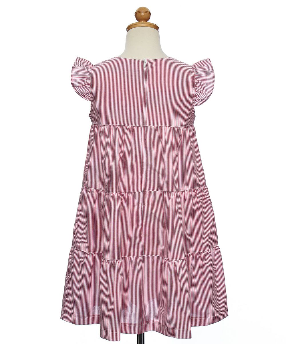 子供服 女の子 日本製綿100％3段ギャザーティアードワンピース レッド(03) トルソー背面