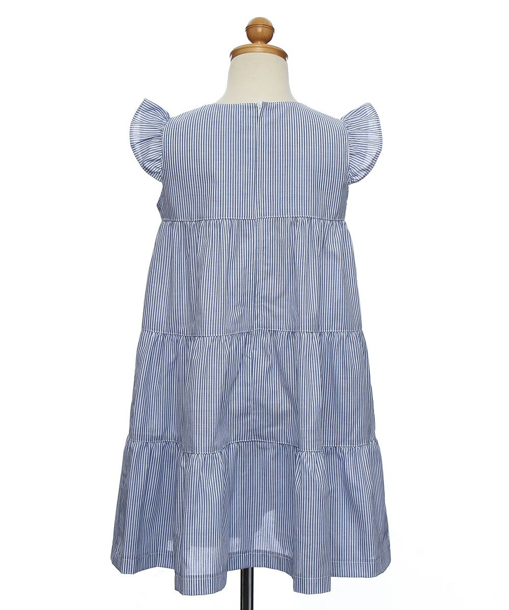 子供服 女の子 日本製綿100％3段ギャザーティアードワンピース ブルー(61) トルソー背面