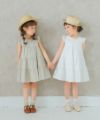 子供服 女の子 日本製綿100％花柄レース裏地付きワンピース グリーン(08) オフホワイト(11) モデル画像