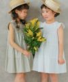 子供服 女の子 日本製綿100％花柄レース裏地付きワンピース グリーン(08) オフホワイト(11) モデル画像