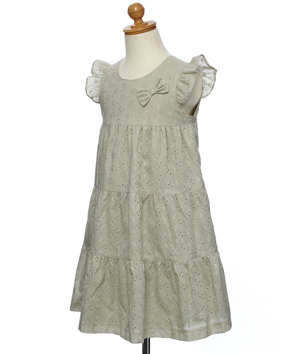 子供服 女の子 日本製綿100％花柄レース裏地付きワンピース グリーン(08) トルソー斜め