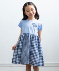 子供服 女の子 チェック柄リボン付きドッキングワンピース