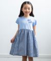 子供服 女の子 チェック柄リボン付きドッキングワンピース ブルー(61) モデル画像