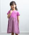 子供服 女の子 チェック柄リボン付きドッキングワンピース パープル(91) モデル画像