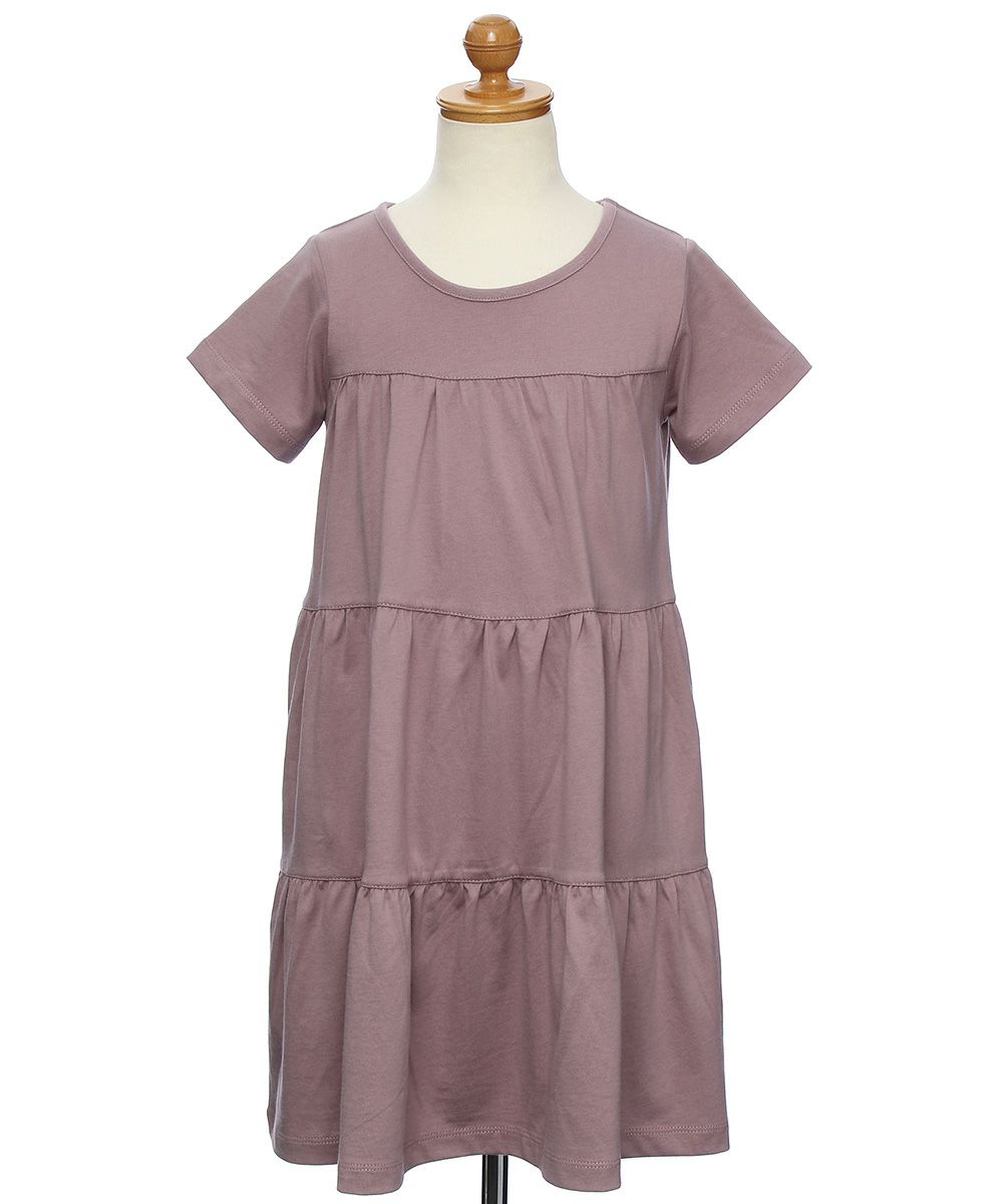 子供服 女の子 綿100％Aラインギャザーティアードワンピース ピンク(02) トルソー正面