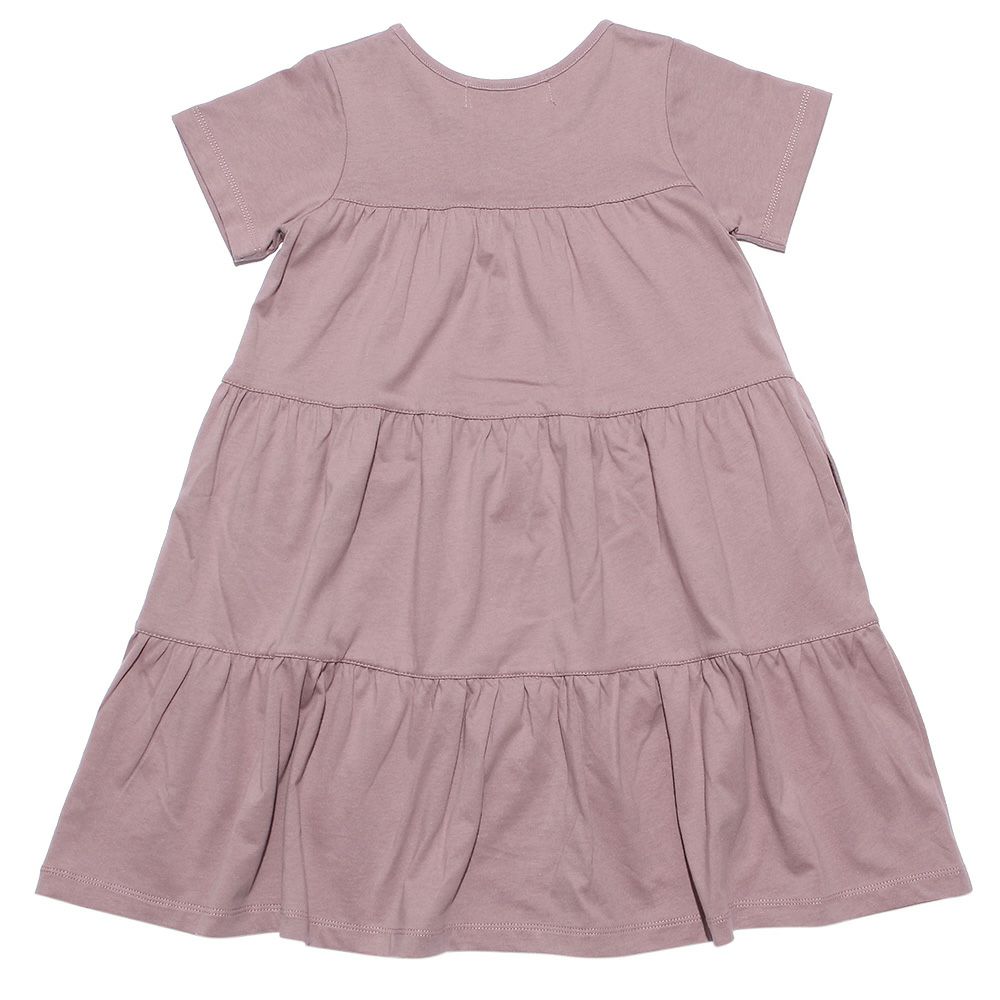 子供服 女の子 綿100％Aラインギャザーティアードワンピース ピンク(02) 背面