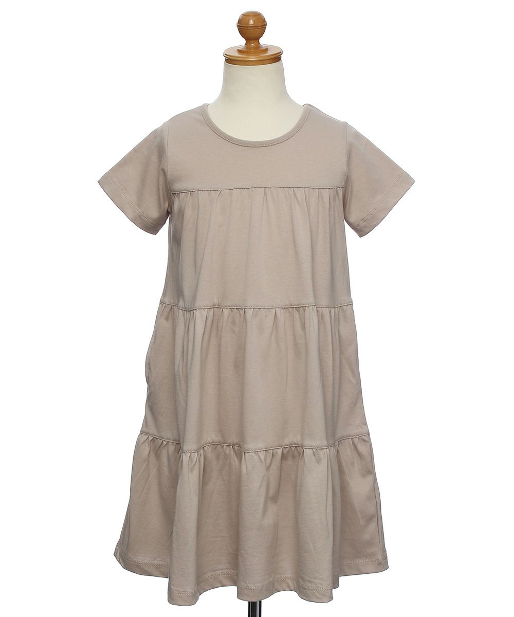 子供服 女の子 綿100％Aラインギャザーティアードワンピース ベージュ(51) トルソー正面
