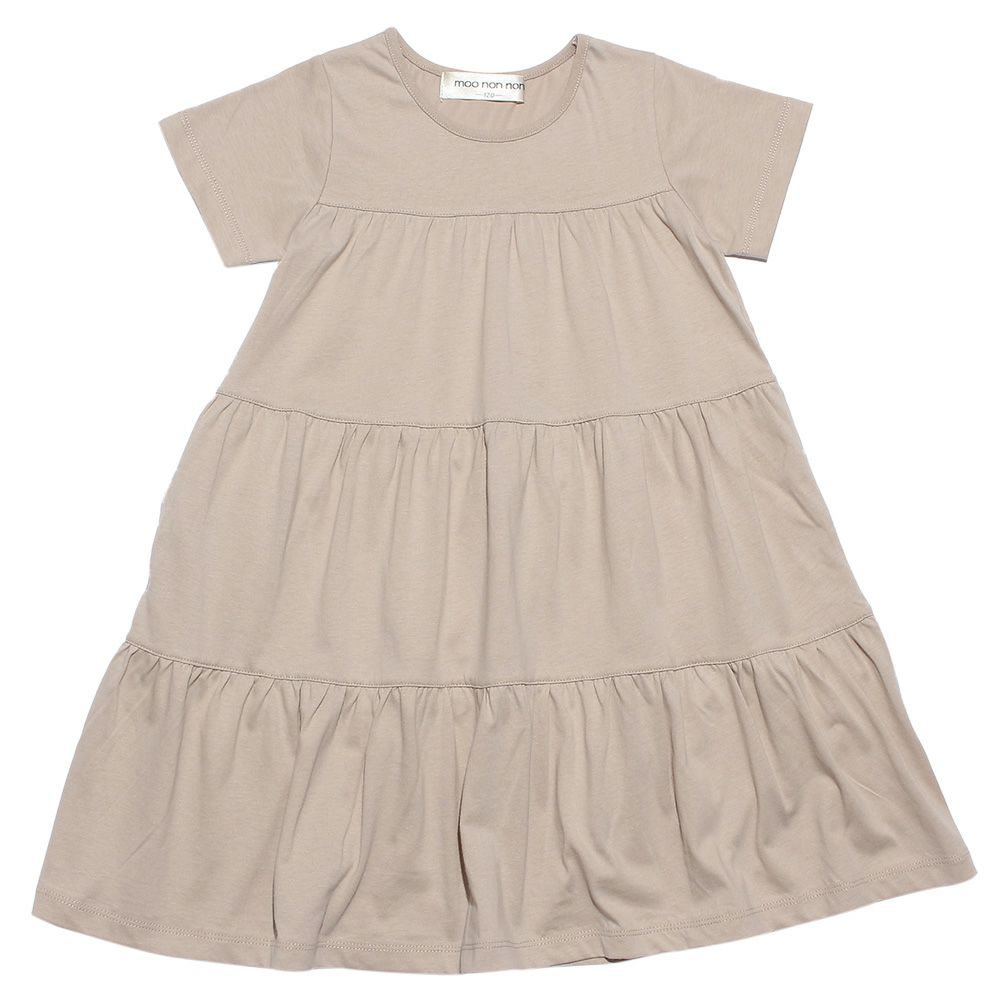 子供服 女の子 綿100％Aラインギャザーティアードワンピース ベージュ(51) 正面