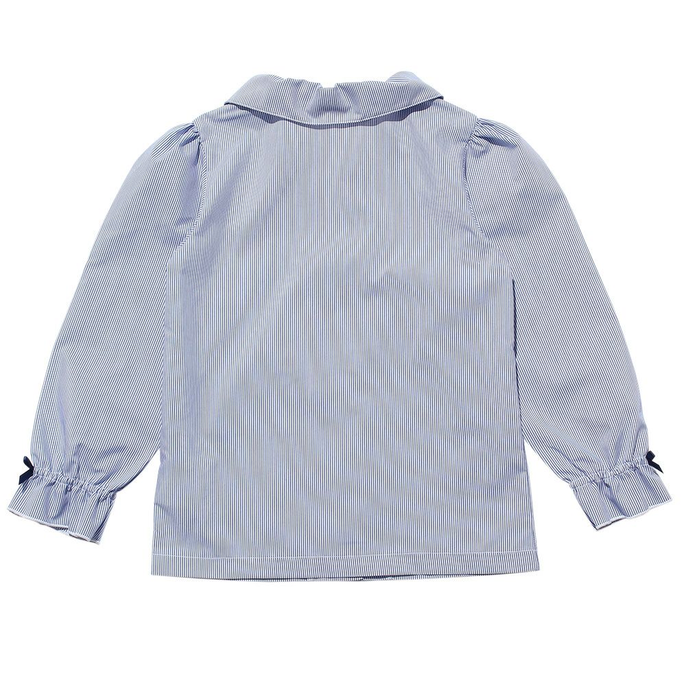子供服 女の子 ストライプ柄リボン付きフリル袖ブラウス ネイビー(06) 背面
