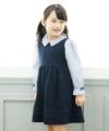子供服 女の子 ストライプ柄リボン付きフリル袖ブラウス ネイビー(06) モデル画像2