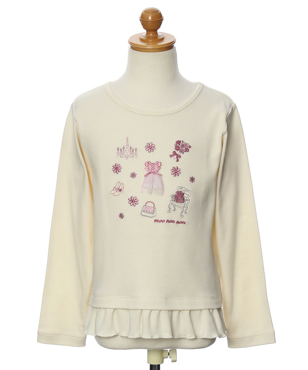 子供服 女の子 綿100％ドレス＆お花＆小物モチーフ刺繍Tシャツ アイボリー(12) トルソー正面