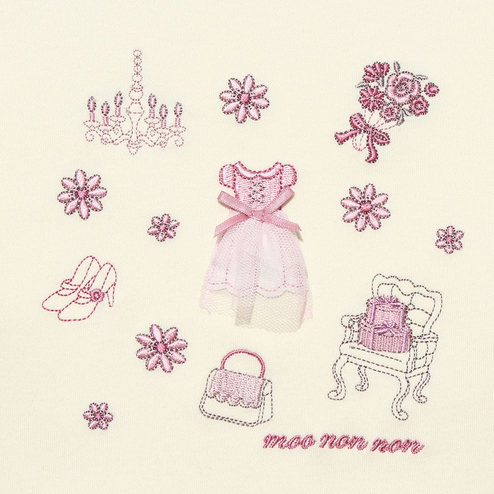 子供服 女の子 綿100％ドレス＆お花＆小物モチーフ刺繍Tシャツ アイボリー(12) デザインポイント1