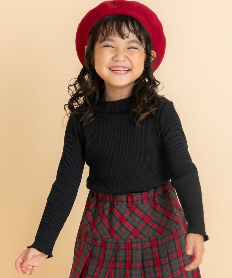 子供服 女の子 無地リブ生地インナーハイネックTシャツ