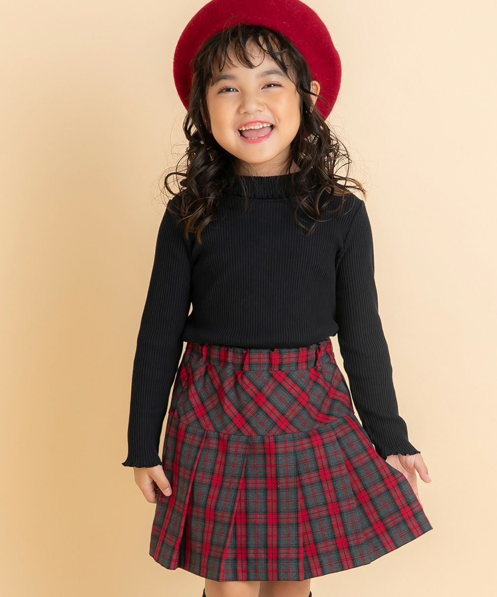 子供服 女の子 無地リブ生地インナーハイネックTシャツ オフホワイト(11) モデル画像