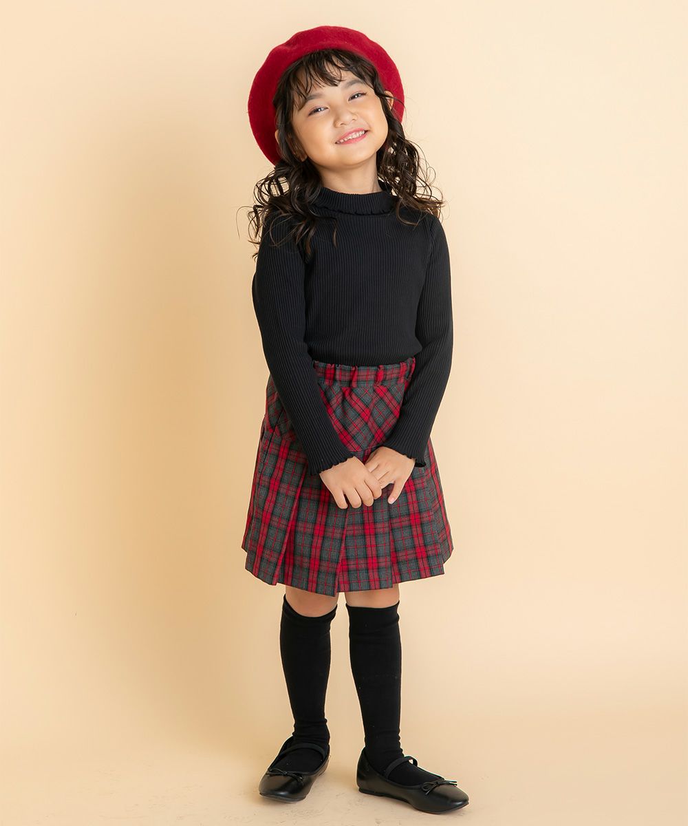 子供服 女の子 無地リブ生地インナーハイネックTシャツ ブラック(00) 正面