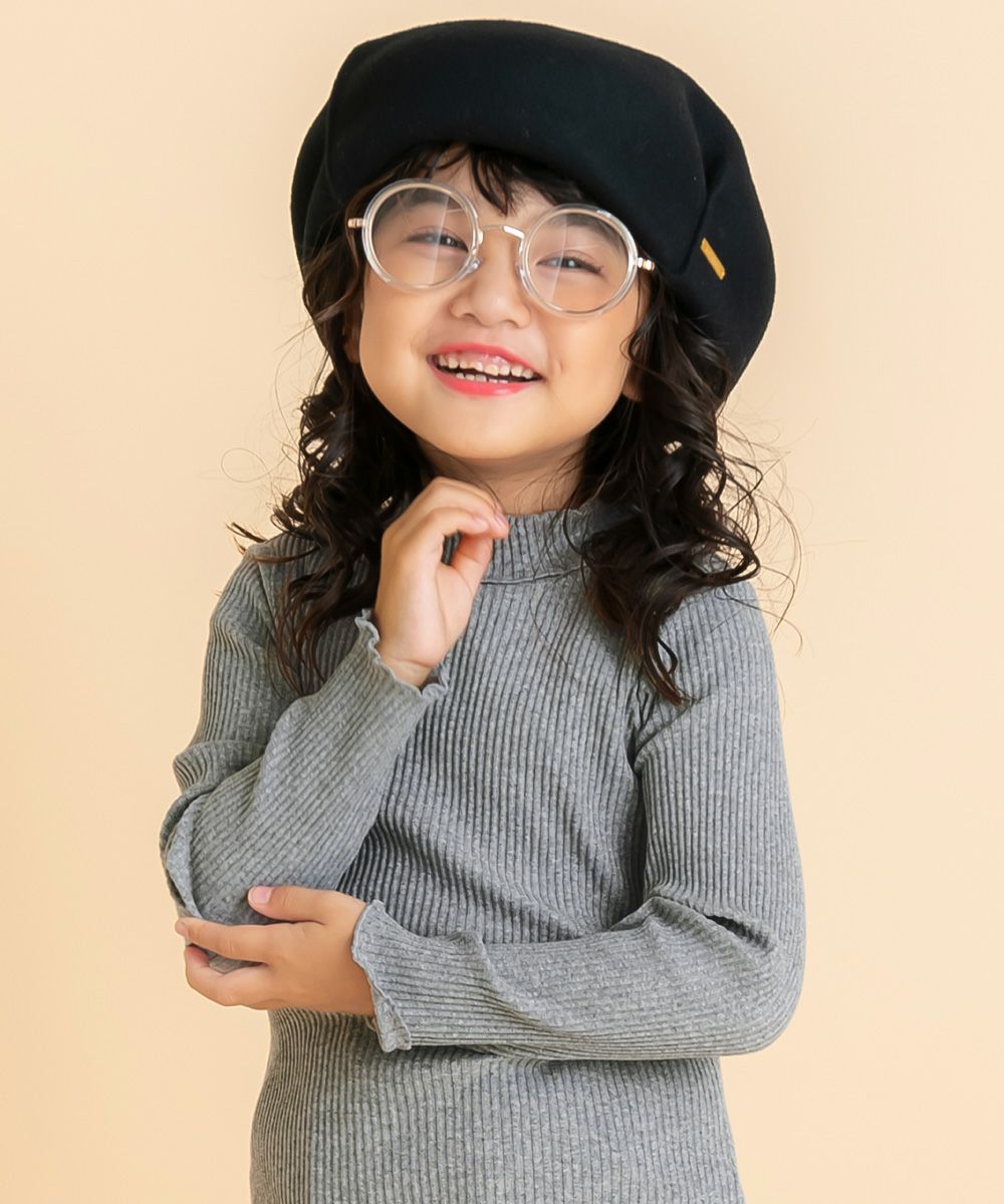 子供服 女の子 無地リブ生地インナーハイネックTシャツ ブラック(00) デザインポイント2