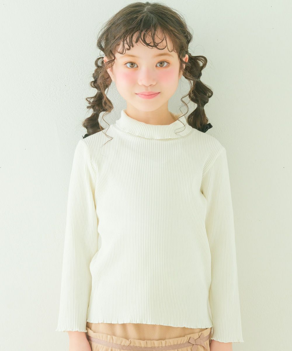 子供服 女の子 無地リブ生地インナーハイネックTシャツ ブラック(00) モデル画像3