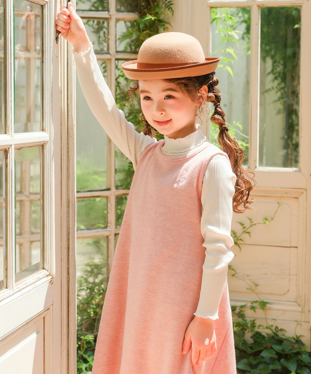 子供服 女の子 無地リブ生地インナーハイネックTシャツ 杢グレー(92)