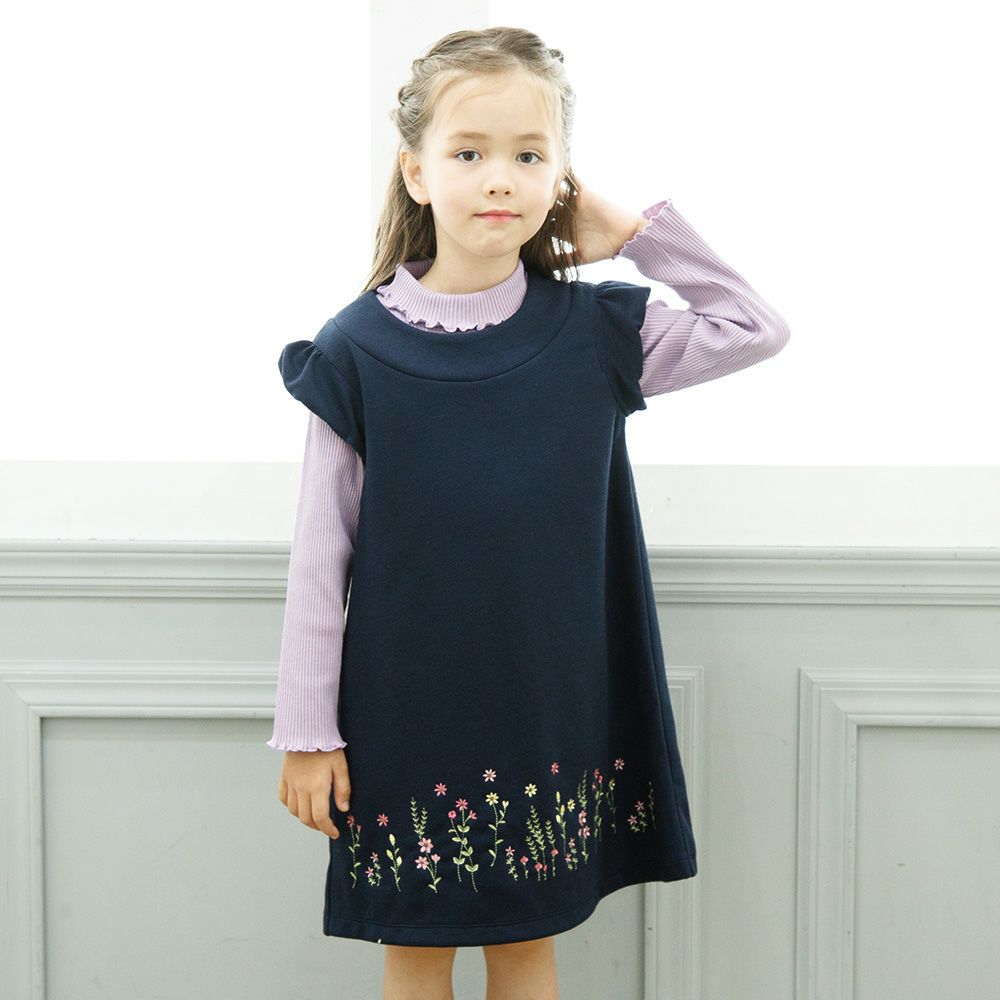 子供服 女の子 無地リブ生地インナーハイネックTシャツ ピンク(02) 正面