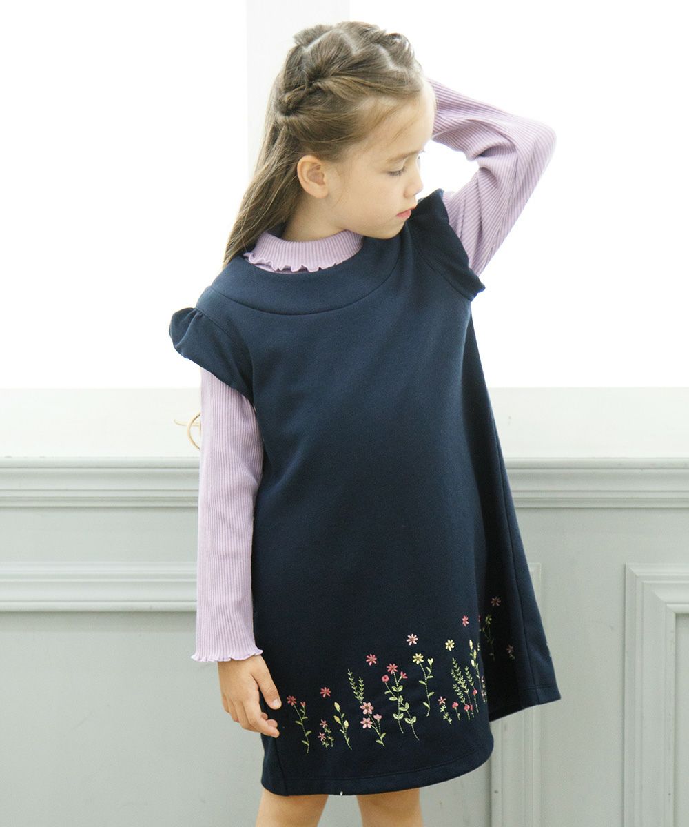 子供服 女の子 無地リブ生地インナーハイネックTシャツ ピンク(02) 背面