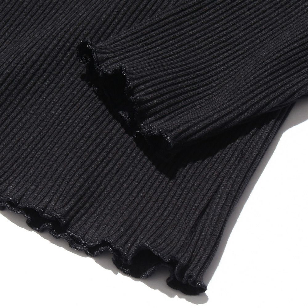 子供服 女の子 無地リブ生地インナーハイネックTシャツ 杢グレー(92)