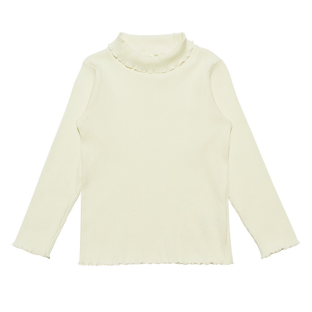 子供服 女の子 無地リブ生地インナーハイネックTシャツ オフホワイト(11)