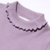 子供服 女の子 無地リブ生地インナーハイネックTシャツ パープル(91) デザインポイント1
