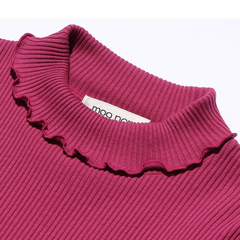 子供服 女の子 無地リブ生地インナーハイネックTシャツ パープル(91) デザインポイント2