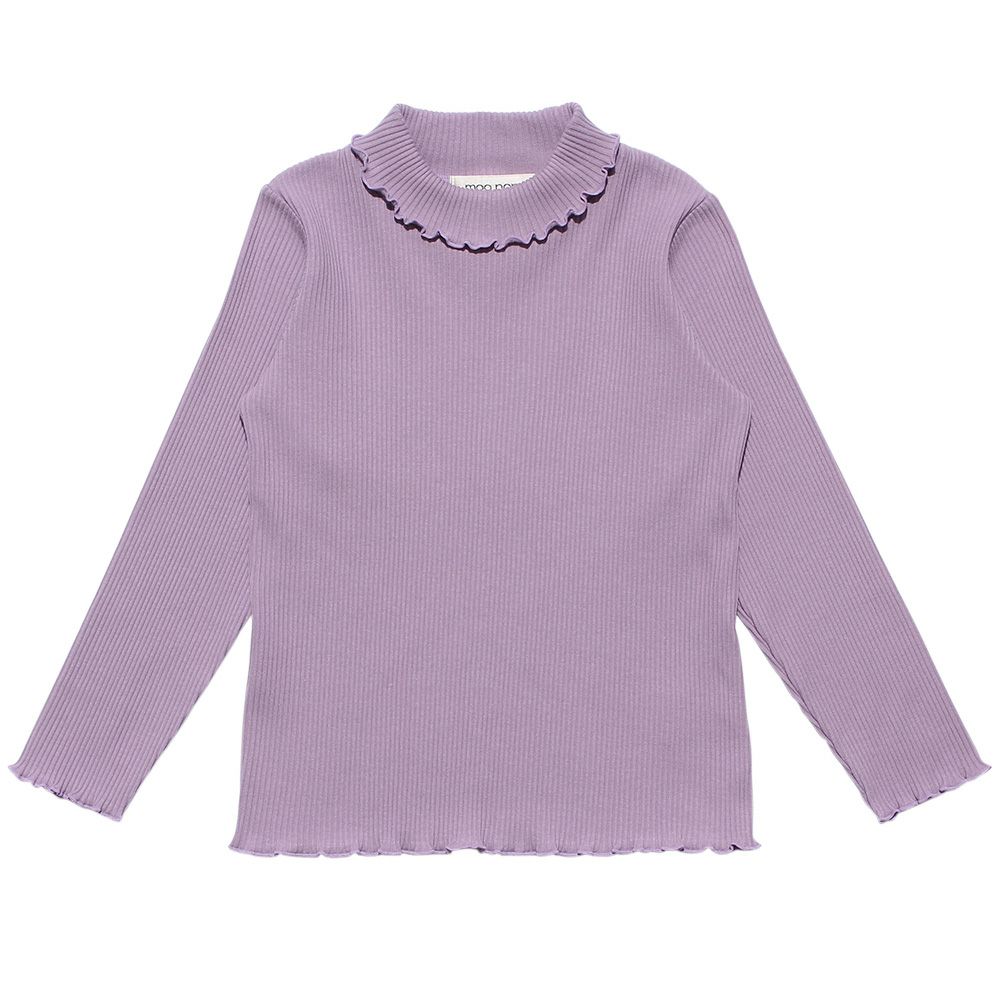 子供服 女の子 無地リブ生地インナーハイネックTシャツ パープル(91) モデル画像全身