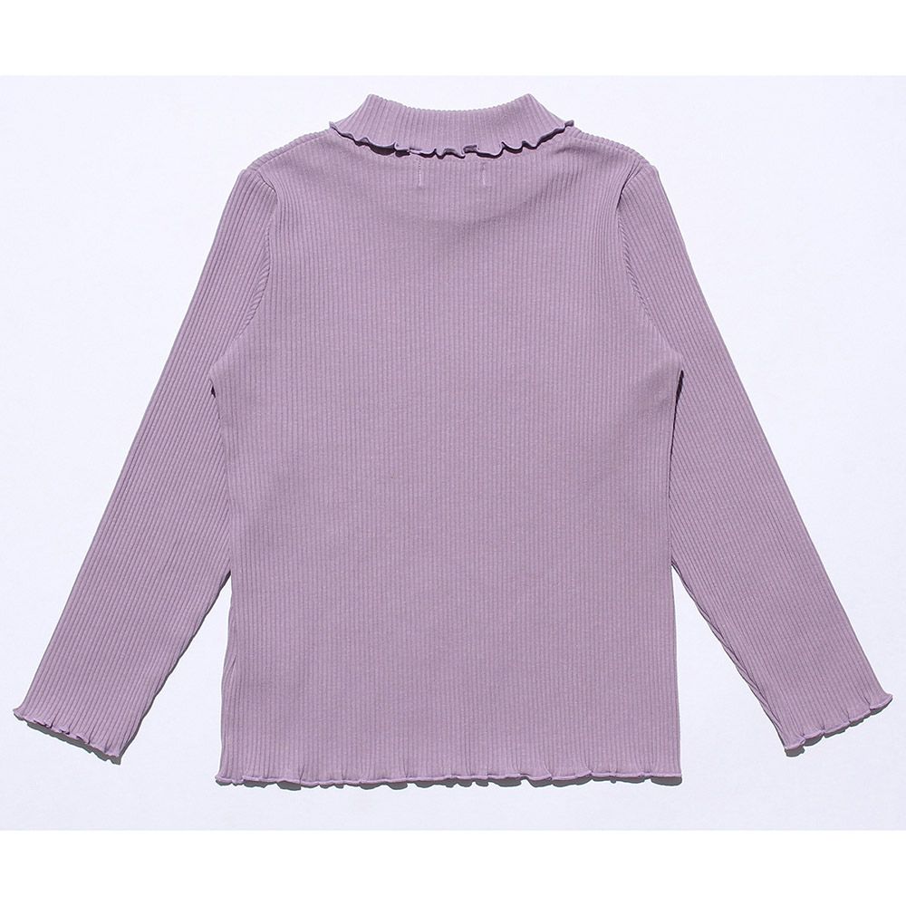 子供服 女の子 無地リブ生地インナーハイネックTシャツ パープル(91) モデル画像1