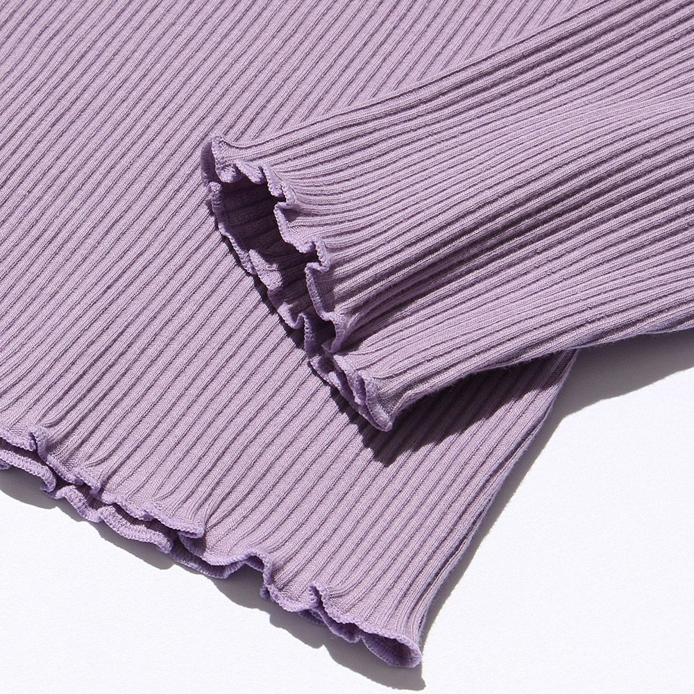 子供服 女の子 無地リブ生地インナーハイネックTシャツ 杢グレー(92)