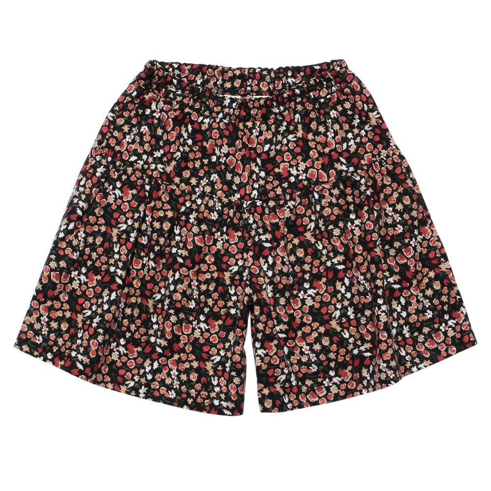 子供服 女の子 綿100％花柄キュロットパンツ ブラック(00) 正面