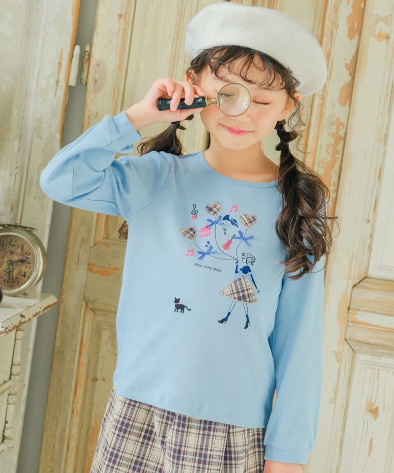 子供服 女の子 綿100％女の子モチーフ＆チェック柄ハート＆音符Tシャツ