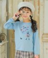 子供服 女の子 綿100％女の子モチーフ＆チェック柄ハート＆音符Tシャツ ブルー(61) モデル画像全身