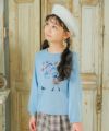 子供服 女の子 綿100％女の子モチーフ＆チェック柄ハート＆音符Tシャツ ブルー(61) モデル画像1