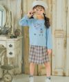 子供服 女の子 綿100％女の子モチーフ＆チェック柄ハート＆音符Tシャツ ブルー(61) モデル画像2