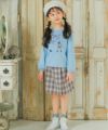 子供服 女の子 綿100％女の子モチーフ＆チェック柄ハート＆音符Tシャツ ブルー(61) モデル画像3