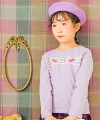 子供服 女の子 綿100％音符刺繍＆リボン付きTシャツ