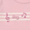 子供服 女の子 綿100％音符刺繍＆リボン付きTシャツ ピンク(02) デザインポイント1