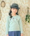 子供服 女の子 綿100％音符刺繍＆リボン付きTシャツ グリーン(08) モデル画像アップ