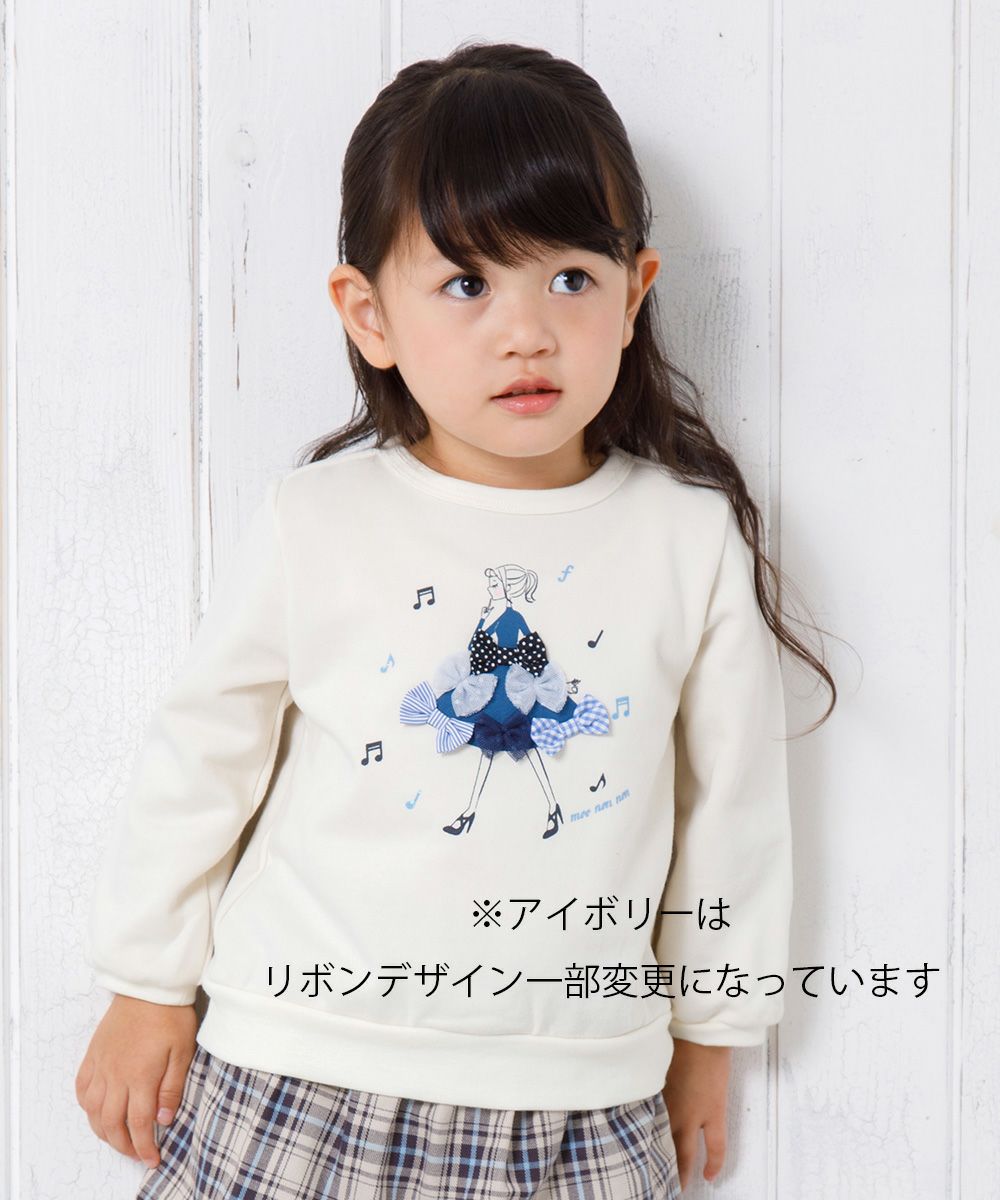 ベビー服 女の子 ベビーサイズ女の子モチーフ＆リボン付き裏毛トレーナー アイボリー(12) モデル画像アップ