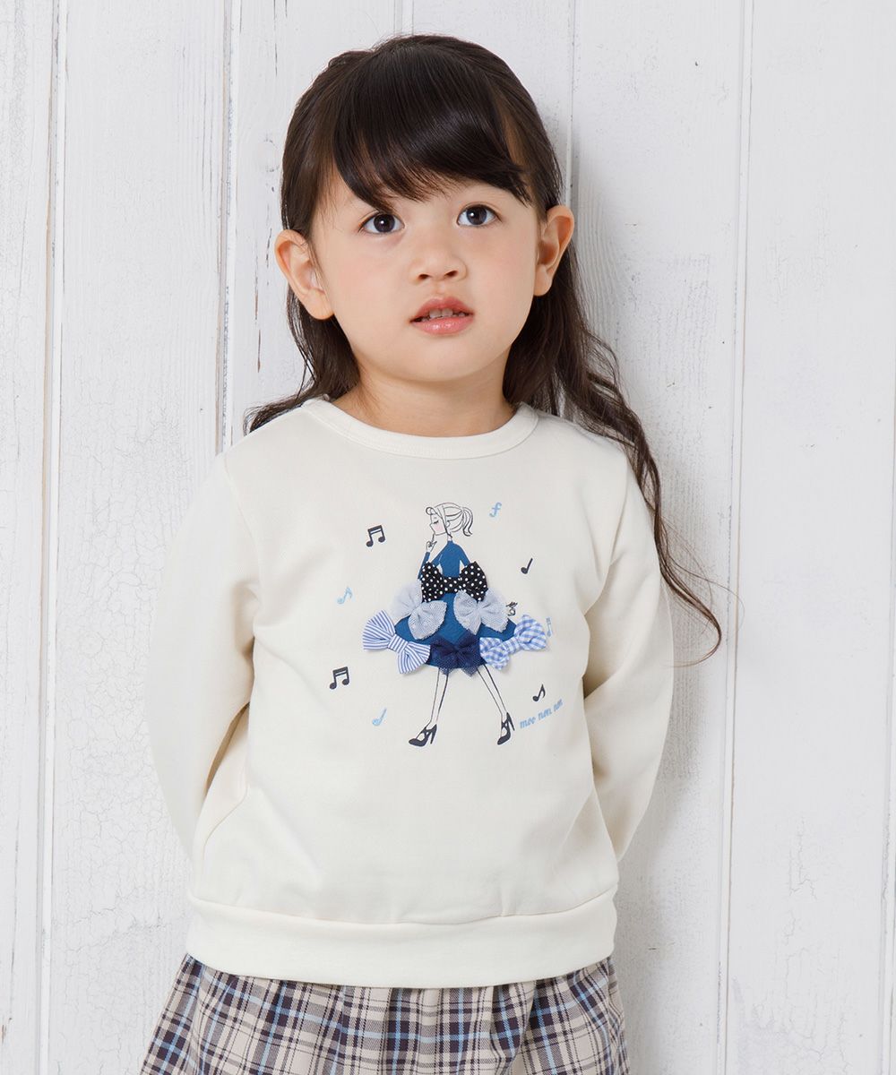 ベビー服 女の子 ベビーサイズ女の子モチーフ＆リボン付き裏毛トレーナー アイボリー(12) モデル画像1