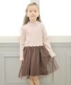 ベビー服 女の子 リブカットソーリボン付きドットチュールドッキングワンピース ピンク(02) モデル画像2