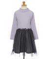 ベビー服 女の子 リブカットソーリボン付きドットチュールドッキングワンピース パープル(91) トルソー正面